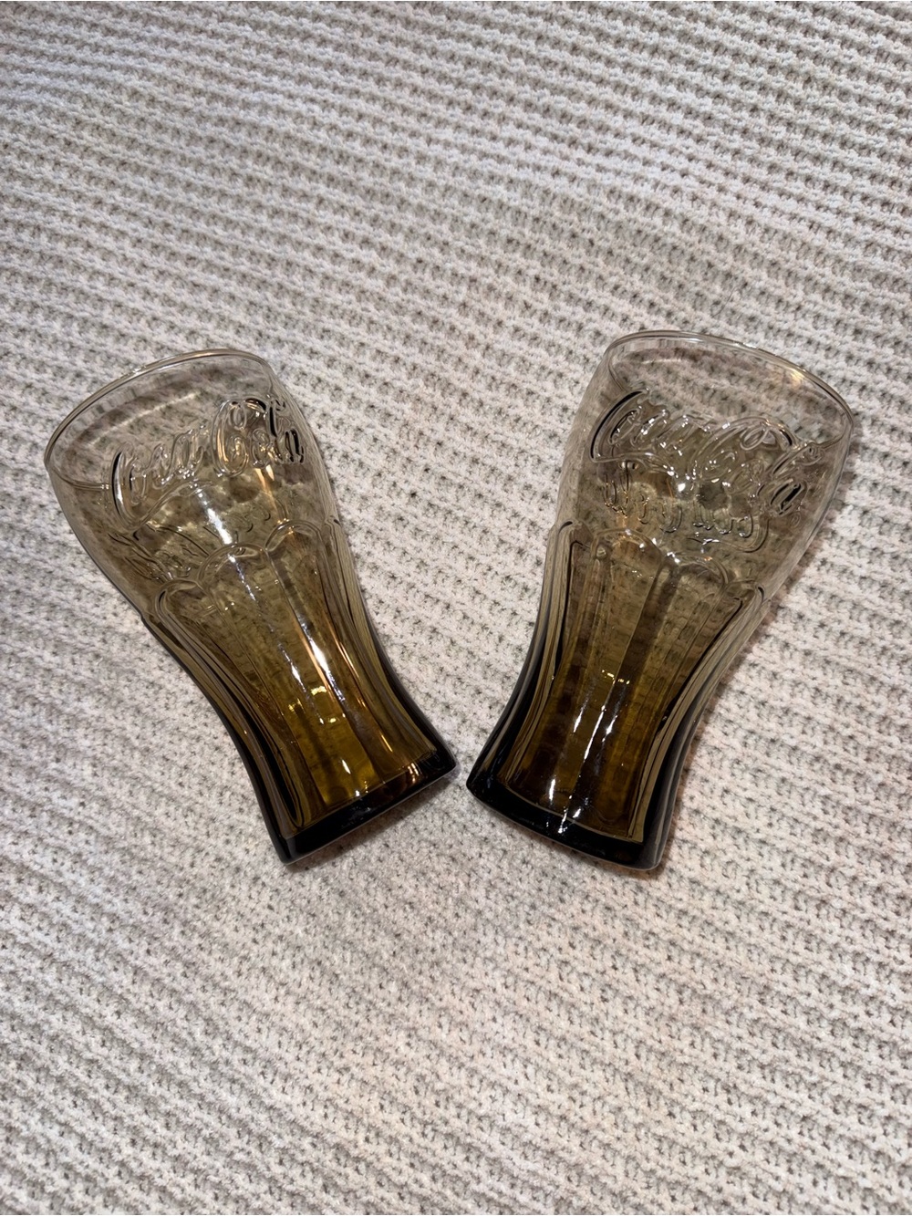 Coca Cola Amber Ombre Glass Pair with Embossed Logo
